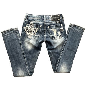 Miss Me Large Fleur De Lis Straight Jean 26